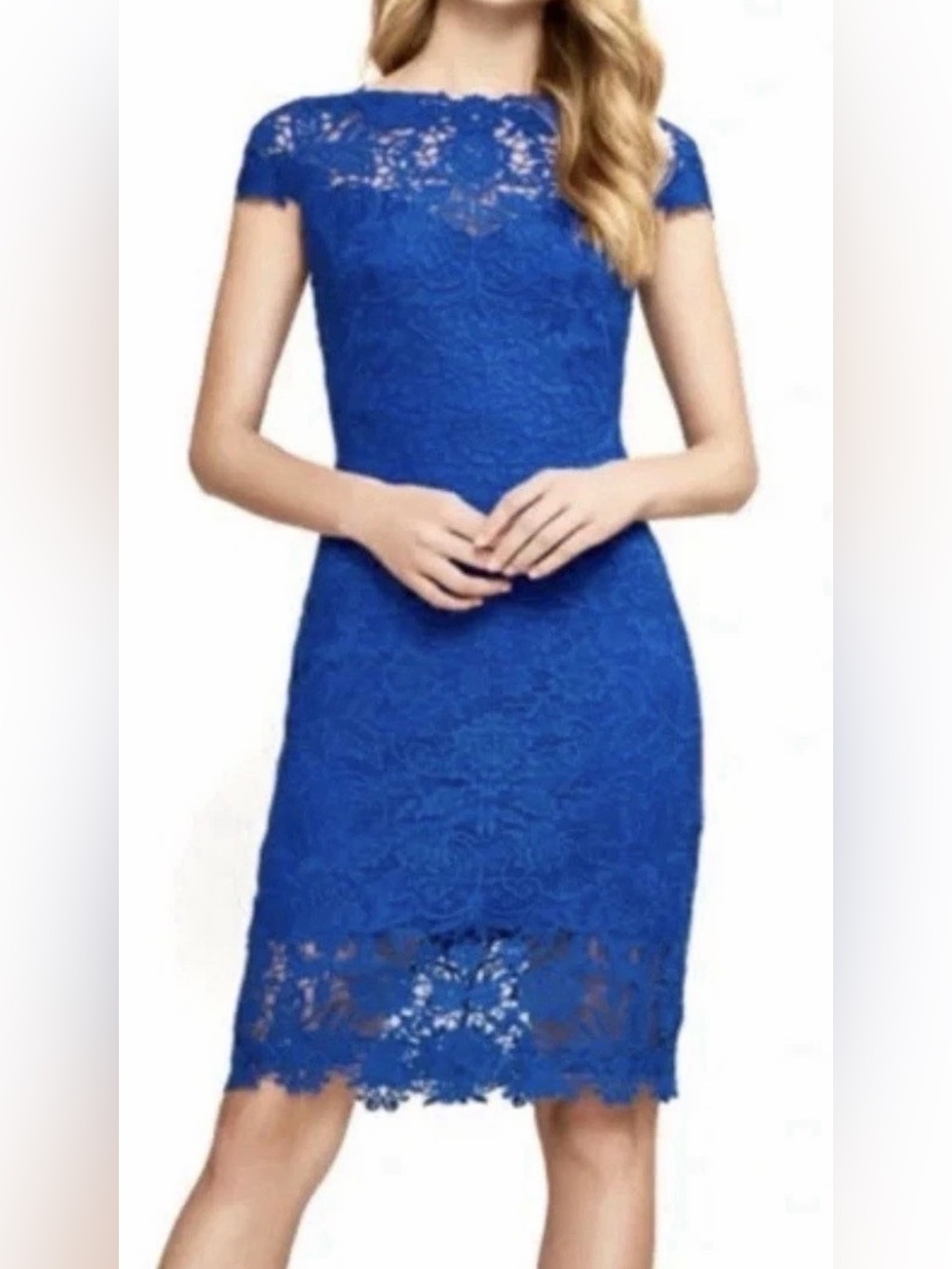 Tadashi Shoji Royal Blue Lace Cap Sleeve Cocktail Dress Size 10P